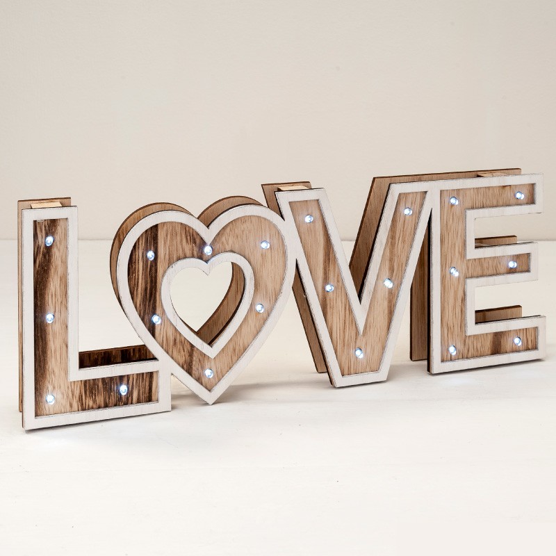 Adentro acción Peculiar Letras de madera luminosas palabra "Love"
